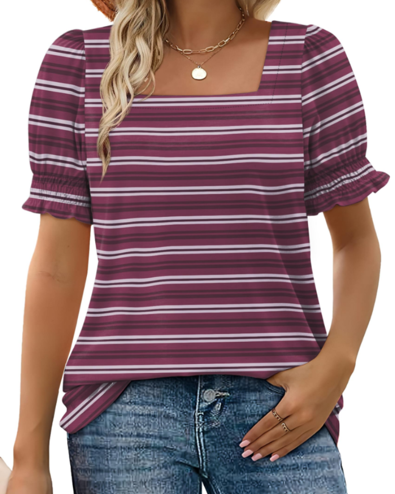Vira Top Femme – T-shirt Col Carré à Manches Volants, Coupe Élégante Été