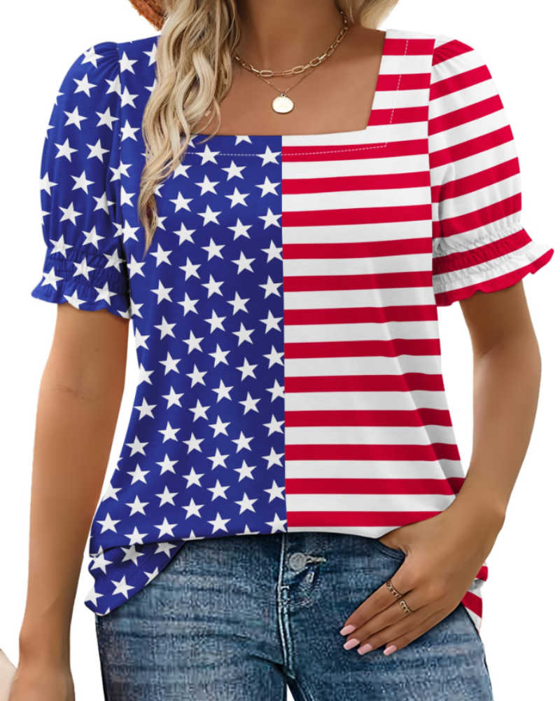 Vira Top Femme – T-shirt Col Carré à Manches Volants, Coupe Élégante Été