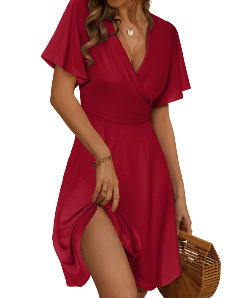 Vestido Marissa para mujer – Vestido midi floral con escote en V y mangas con volantes