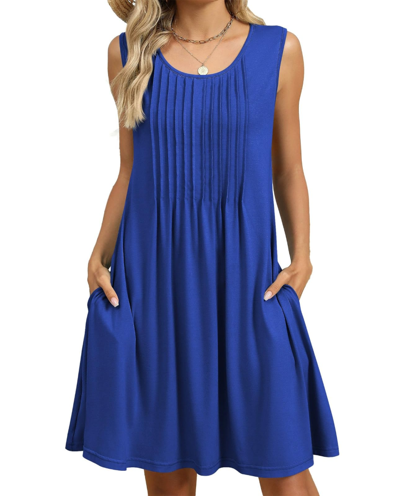 Penelope Robe Fleurie Midi Femme – Robe d'Été Sans Manches Coupe Évasée avec Poches