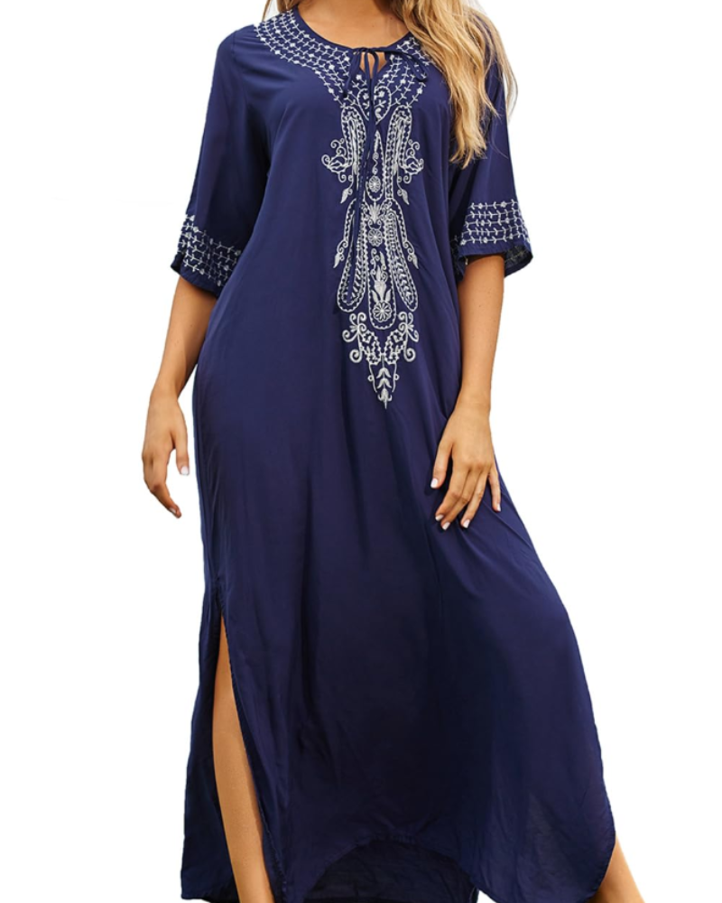 Isadora Kaftan Bohème Mujer – Vestido de Playa Oversize Bordado Estilo Resort