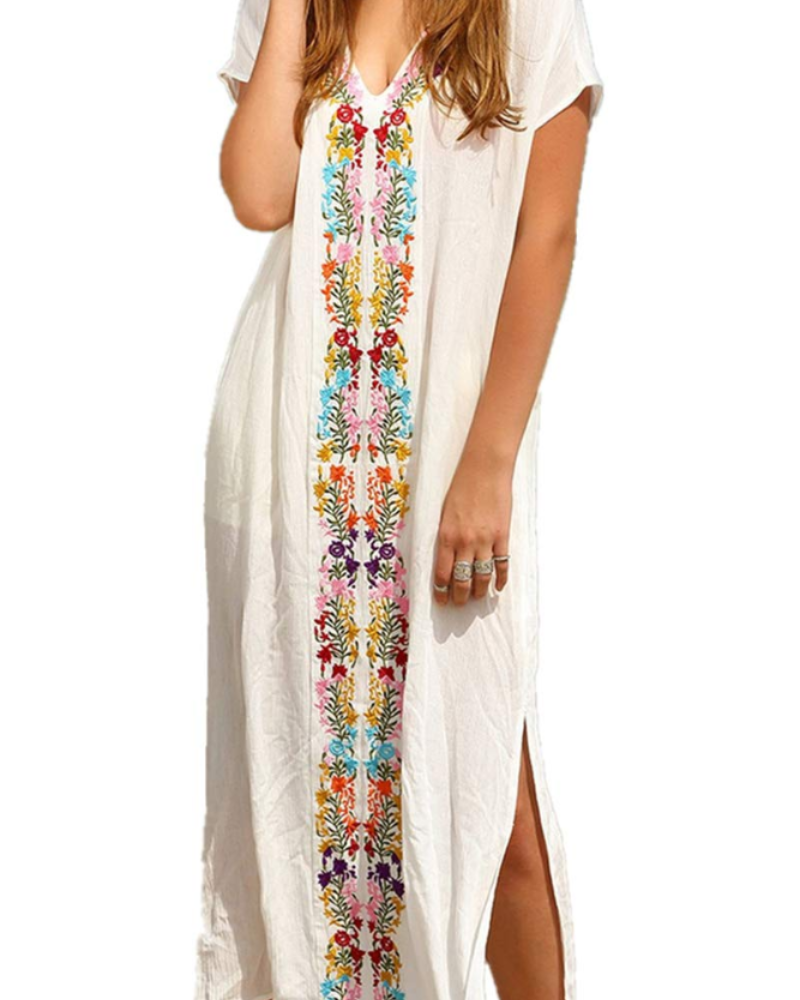 Vestido Kaftán Bohemio Gwendolyn para Mujer – Vestido de Playa Bordado Oversize Talla Única