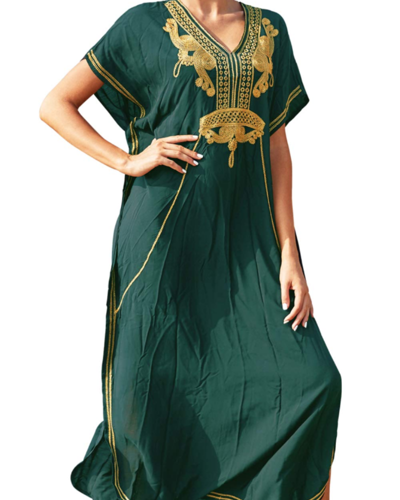 Vestido Kaftán Bohemio Gwendolyn para Mujer – Vestido de Playa Bordado Oversize Talla Única