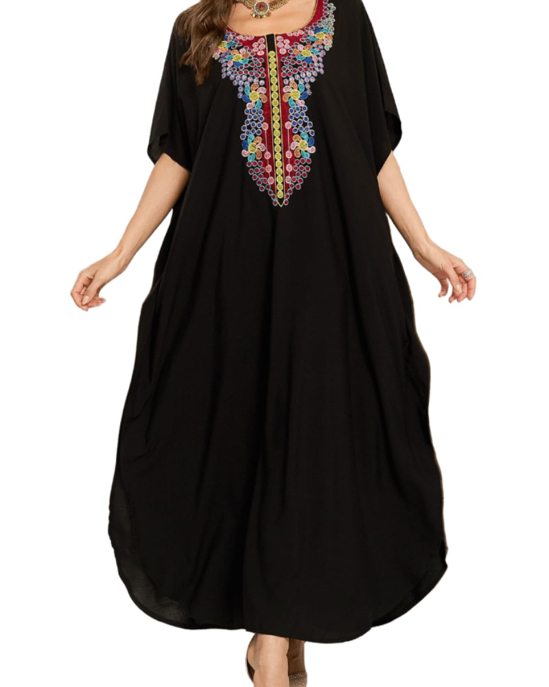 Isadora Kaftan Bohème Mujer – Vestido de Playa Oversize Bordado Estilo Resort