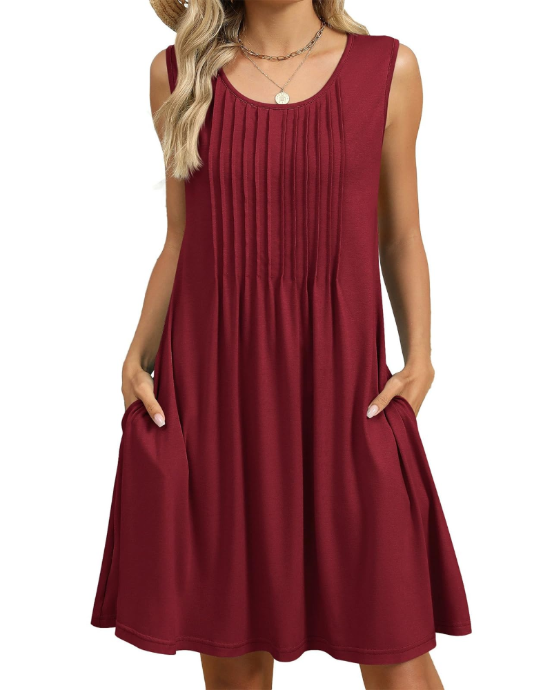 Penelope Robe Fleurie Midi Femme – Robe d'Été Sans Manches Coupe Évasée avec Poches