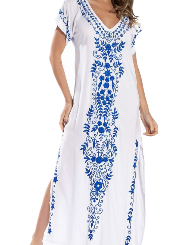 Vestido Kaftán Bohemio Gwendolyn para Mujer – Vestido de Playa Bordado Oversize Talla Única