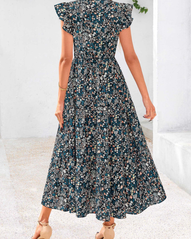 Olivia Robe Femme Midi Fleurie – Col V Bohème à Volants avec Poches