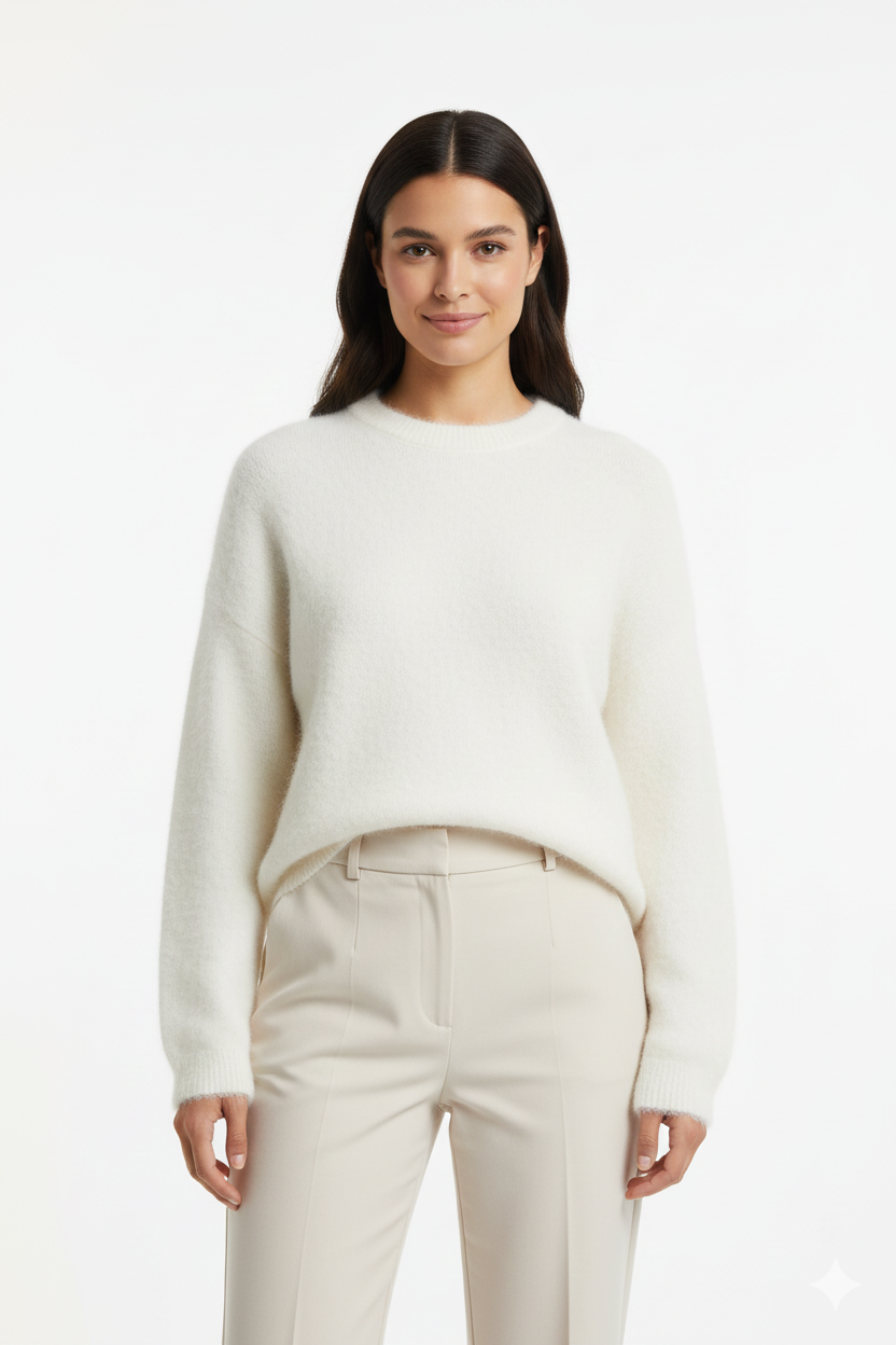 Donna Pull Oversize Femme – Sweat Crewneck Doux en Mohair Mix avec Coupe Confortable