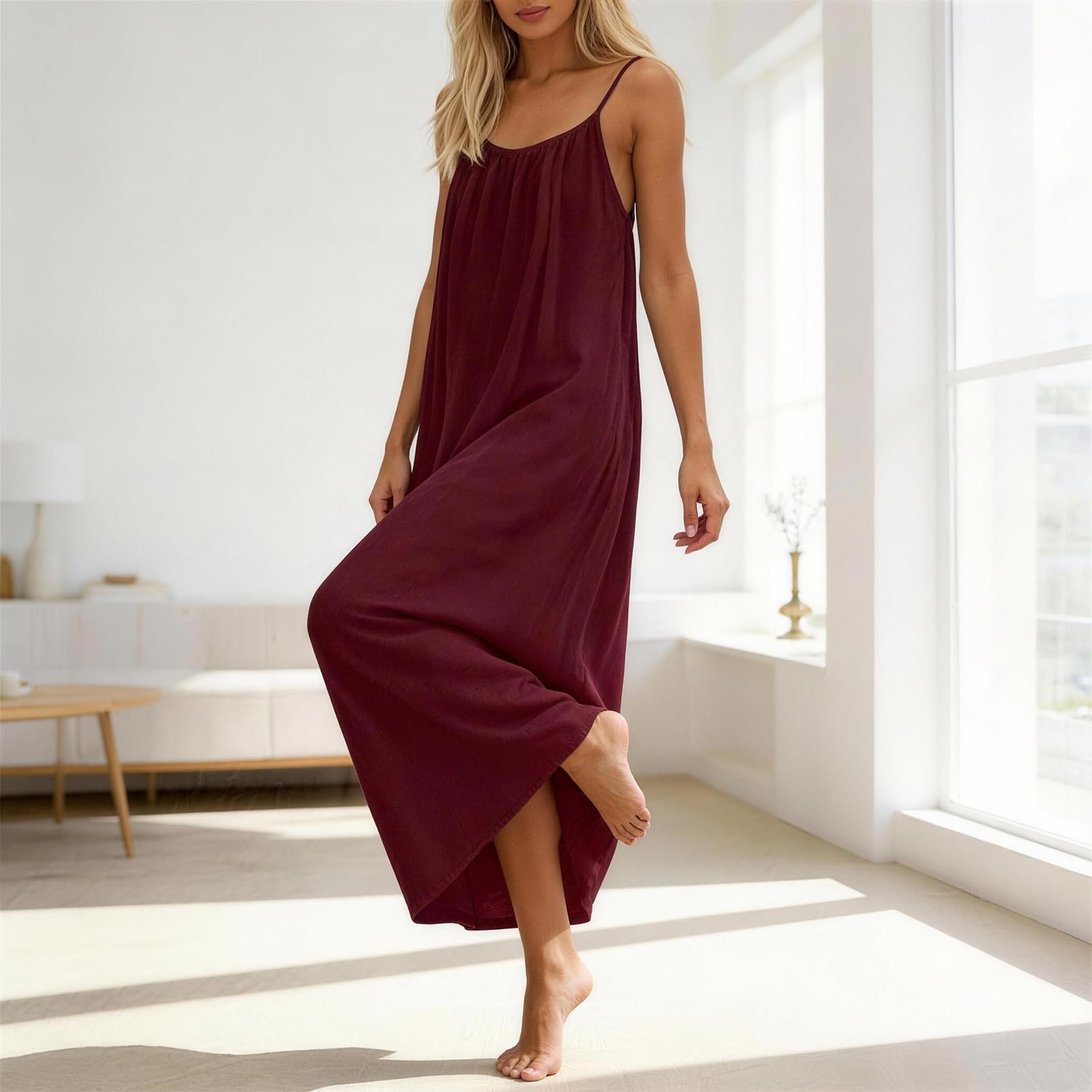 Rowena Maxi Dress for Women – Backless, Adjustable Straps & Fluid A-Line Cut Solid Summer