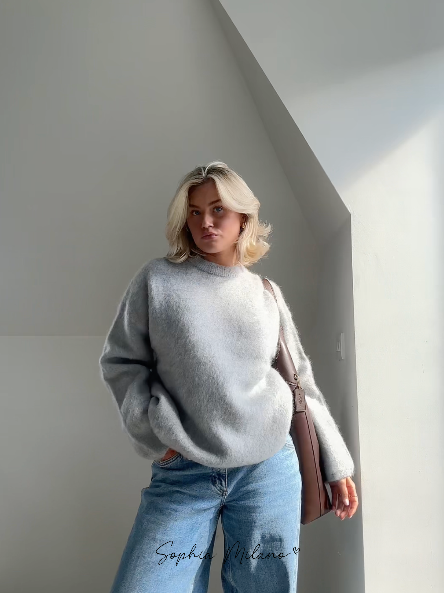 Donna Pull Oversize Femme – Sweat Crewneck Doux en Mohair Mix avec Coupe Confortable