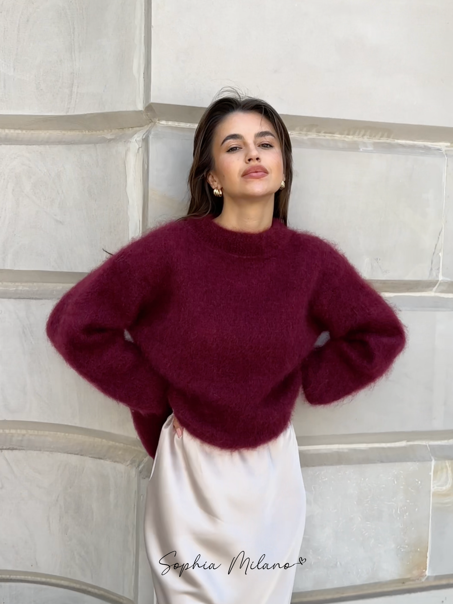 Donna Pull Oversize Femme – Sweat Crewneck Doux en Mohair Mix avec Coupe Confortable