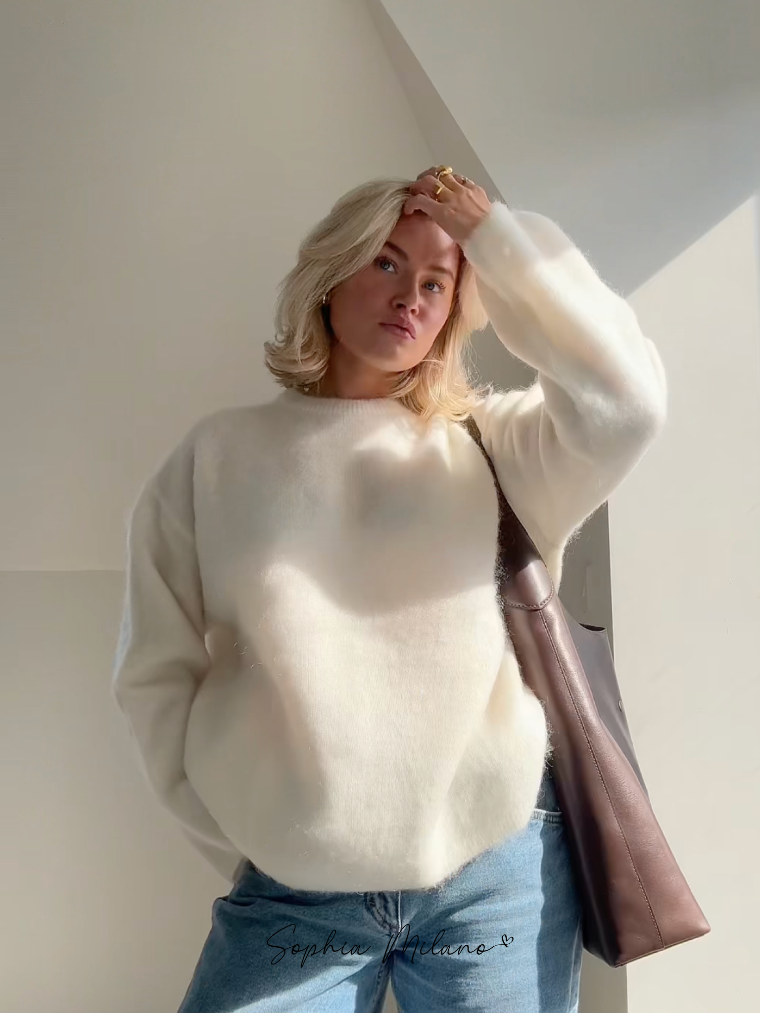Donna Pull Oversize Femme – Sweat Crewneck Doux en Mohair Mix avec Coupe Confortable