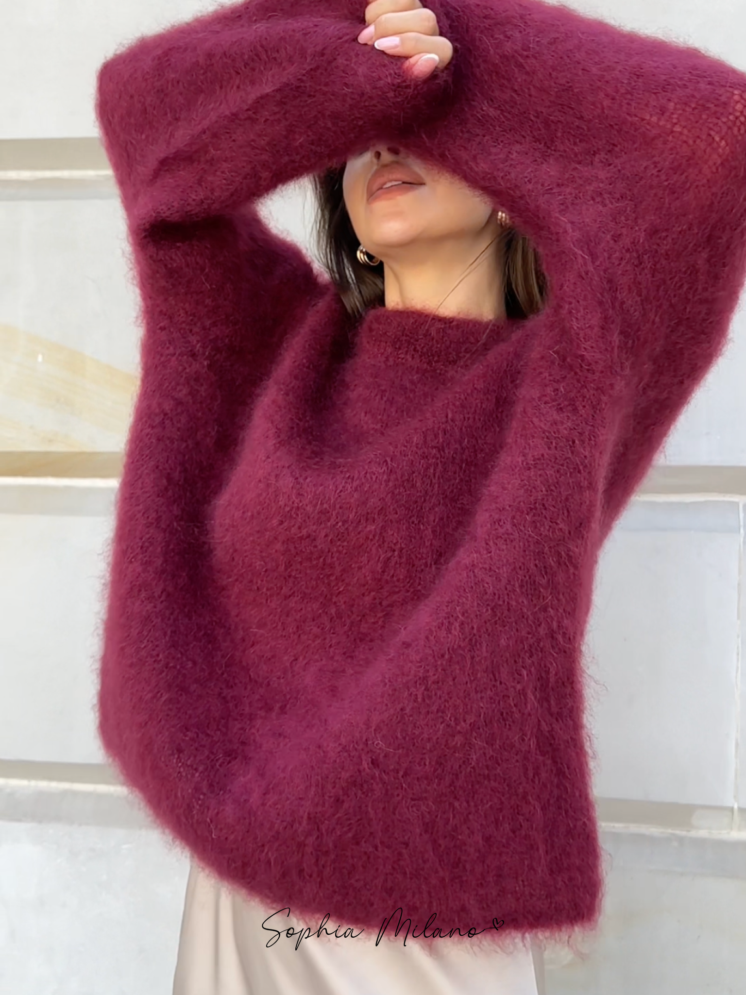 Donna Pull Oversize Femme – Sweat Crewneck Doux en Mohair Mix avec Coupe Confortable