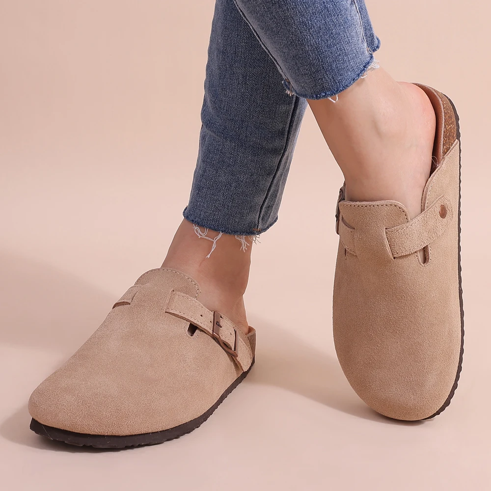 Leana Women's Sabots – Slip-on Suede with Adjustable Buckle & Anatomical Comfort Sole