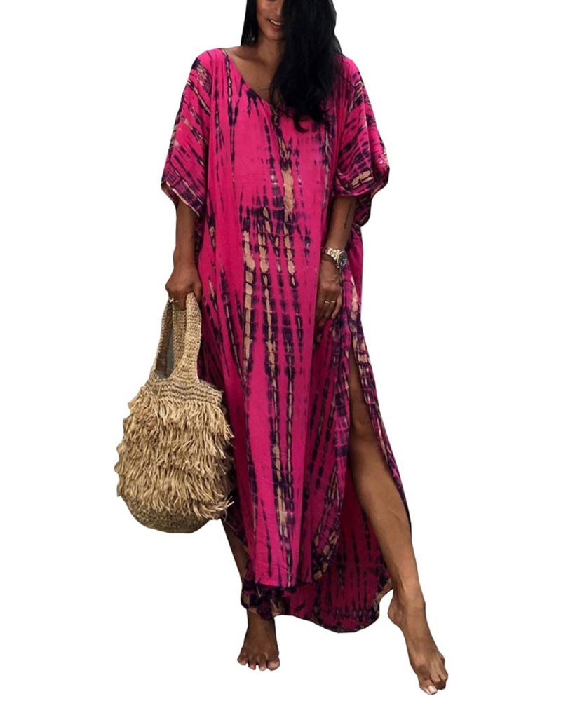 Camila Caftan Maxi Femme – Robe Longue Col V avec Ceinture et Fentes