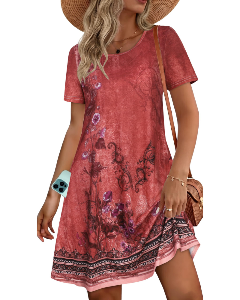 Lucinda Robe T-Shirt Femme – Robe Courte Fluide avec Poches