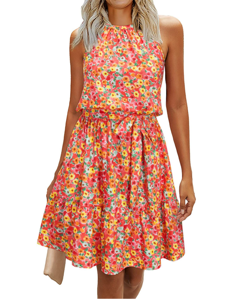 Φόρεμα Zinnia Robe Halter Γυναικείο – Αέρινο Φόρεμα Χωρίς Μανίκια με Ζώνη