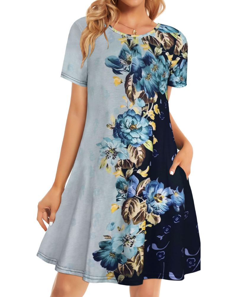 Lucinda Robe T-Shirt Femme – Robe Courte Fluide avec Poches