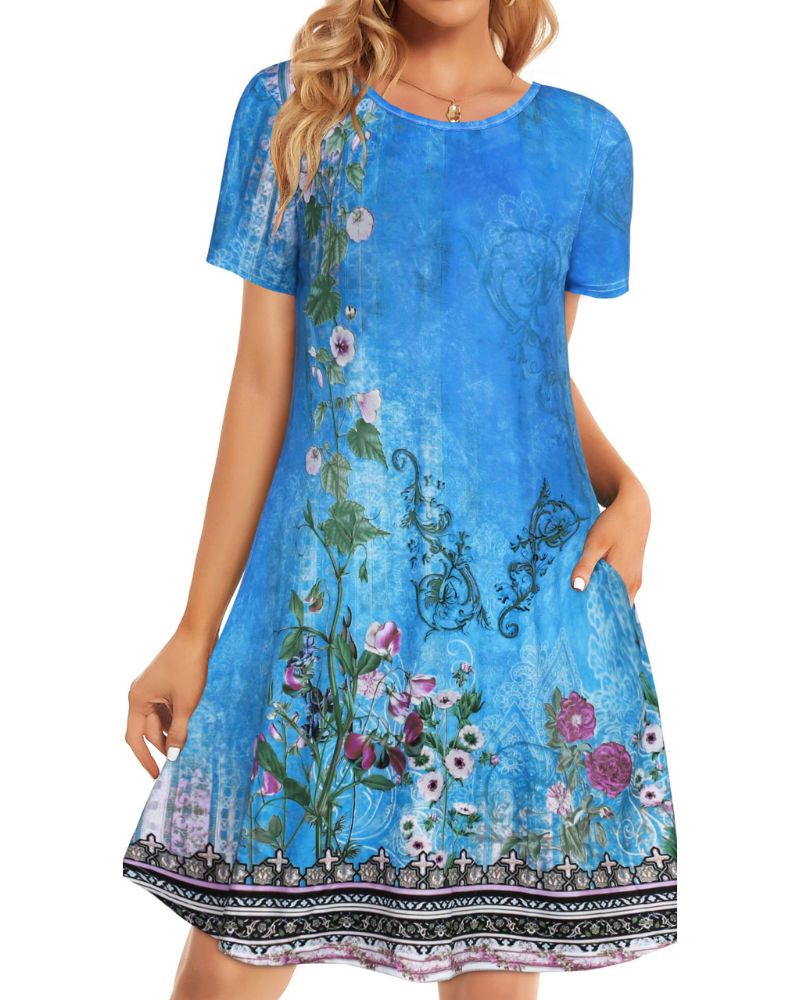 Lucinda Robe T-Shirt Femme – Robe Courte Fluide avec Poches