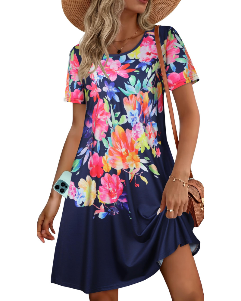 Lucinda Robe T-Shirt Femme – Robe Courte Fluide avec Poches