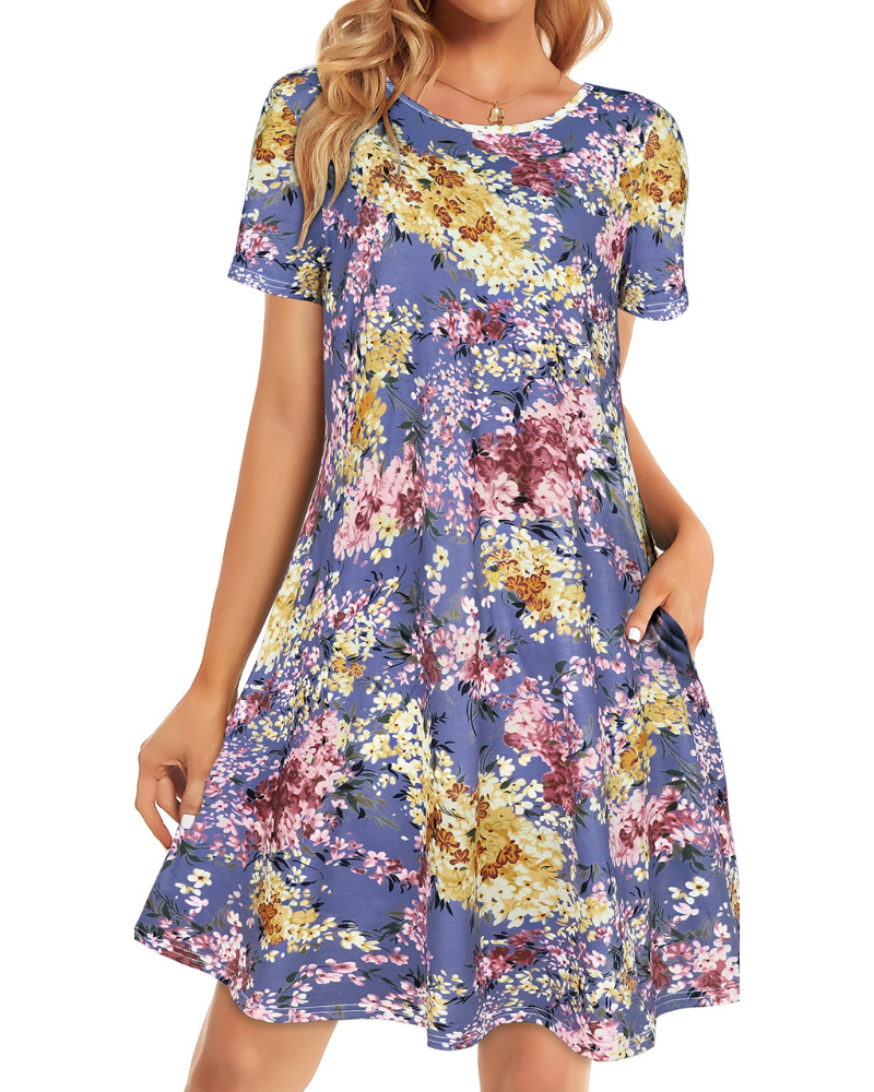Lucinda Robe T-Shirt Femme – Robe Courte Fluide avec Poches