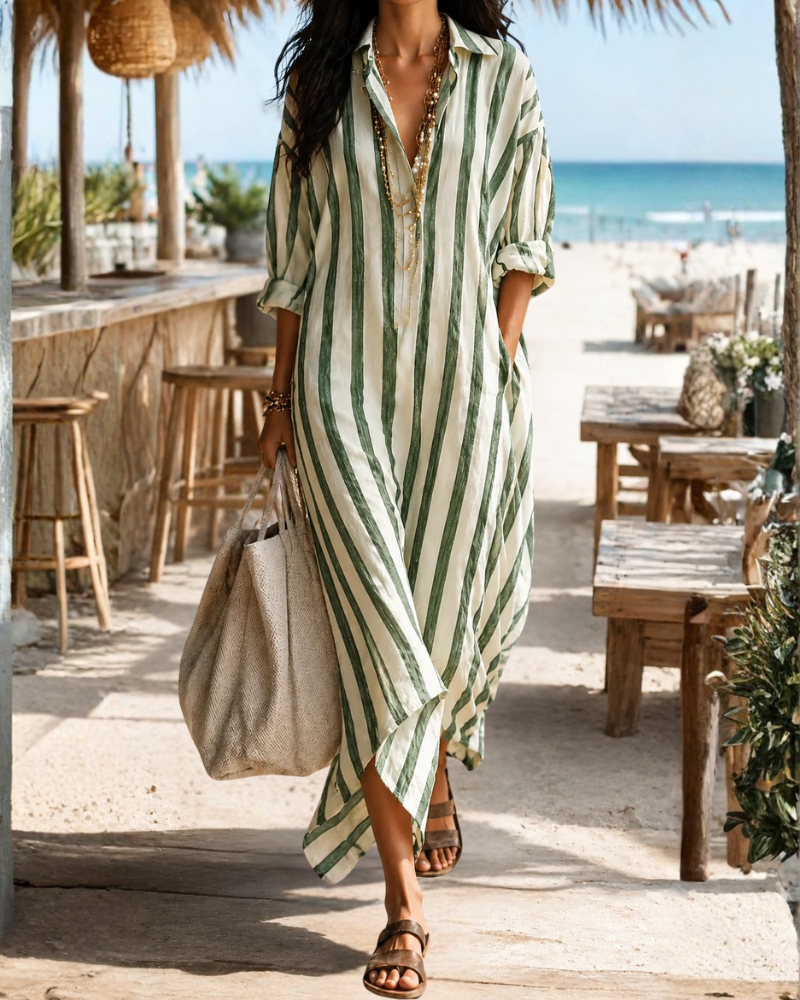 Rochie Delaney Chemise Maxi pentru femei – Rochie lungă fluidă, croială lejeră, material ușor și respirabil
