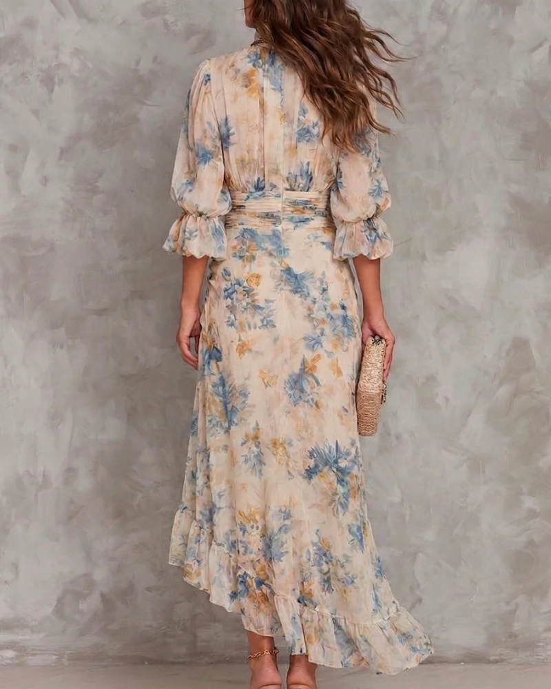 Marlowe Robe Maxi Femme – Robe Longue Fleurie Vintage Volants Taille Smockée Élégante
