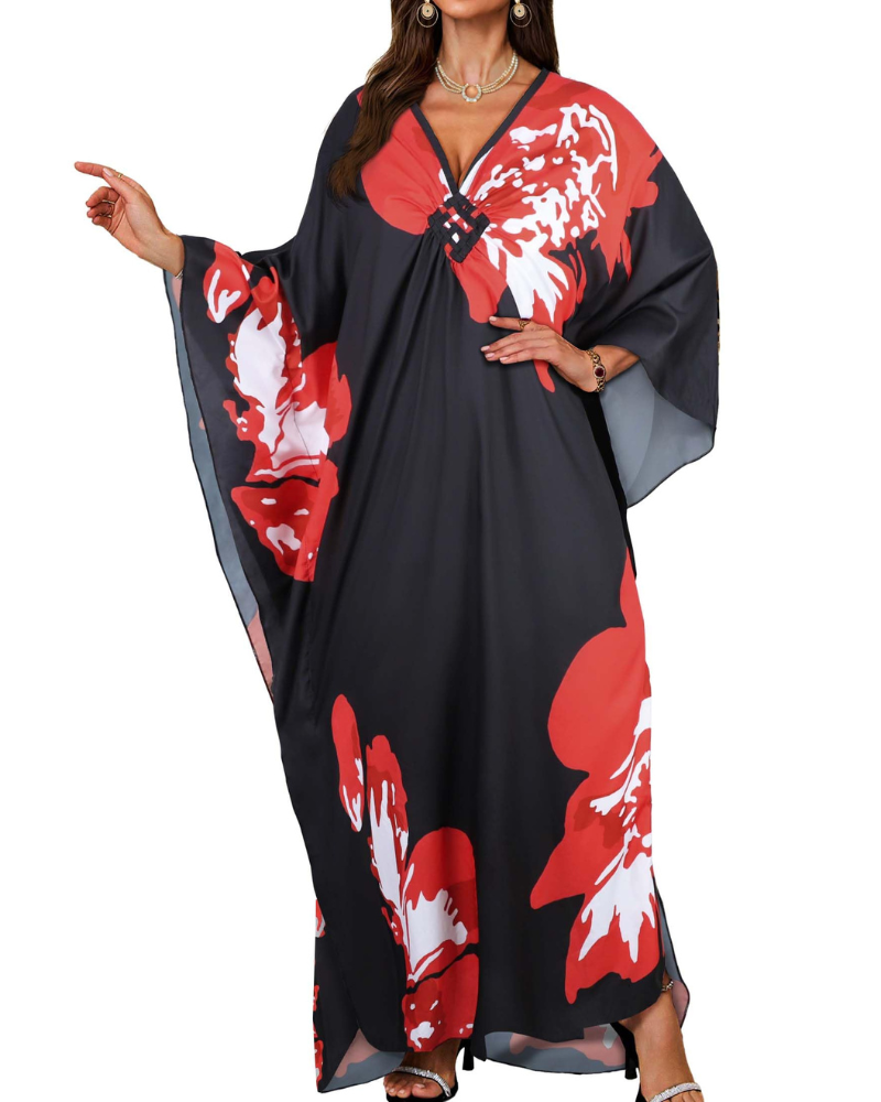 Serena dámský kaftan s výstřihem do V – maxi bohémské šaty a plážový krytí