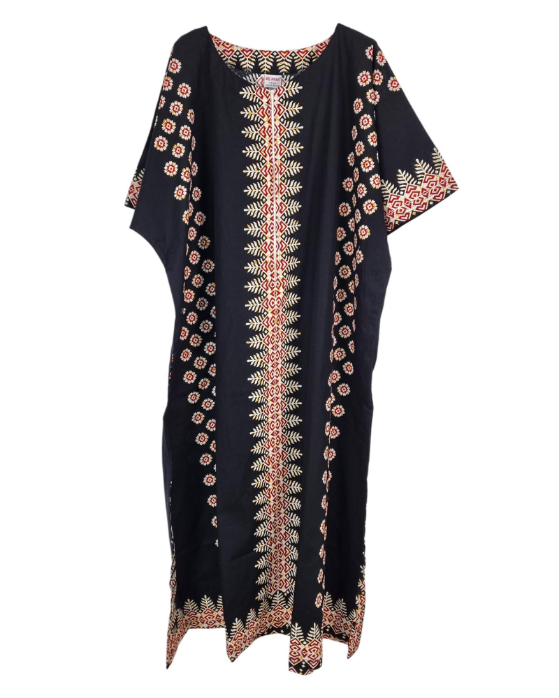Amara africký kaftan pro ženy – bavlněné šaty s potiskem a kapsami