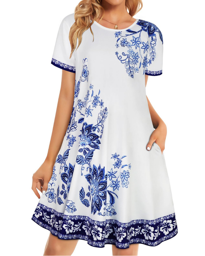 Lucinda Robe T-Shirt Femme – Robe Courte Fluide avec Poches
