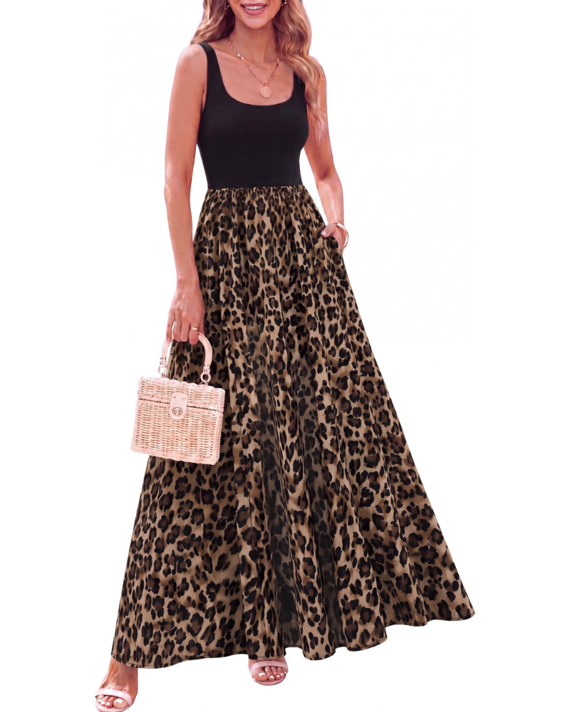 Sukienka maxi Sophia w kwiaty dla kobiet – boho sukienka bez rękawów o kroju trapezowym