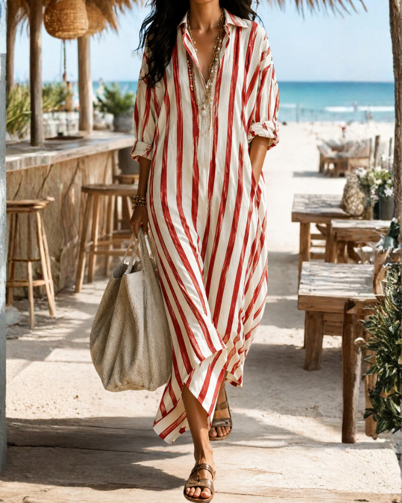 Rochie Delaney Chemise Maxi pentru femei – Rochie lungă fluidă, croială lejeră, material ușor și respirabil