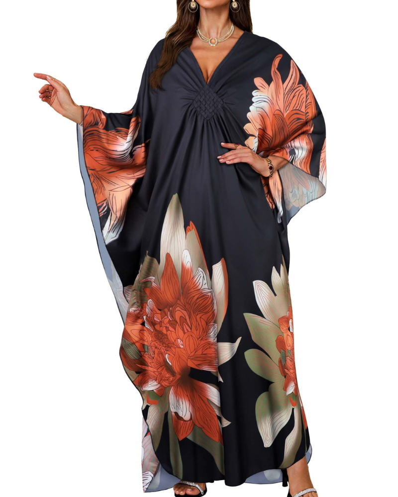 Serena dámský kaftan s výstřihem do V – maxi bohémské šaty a plážový krytí