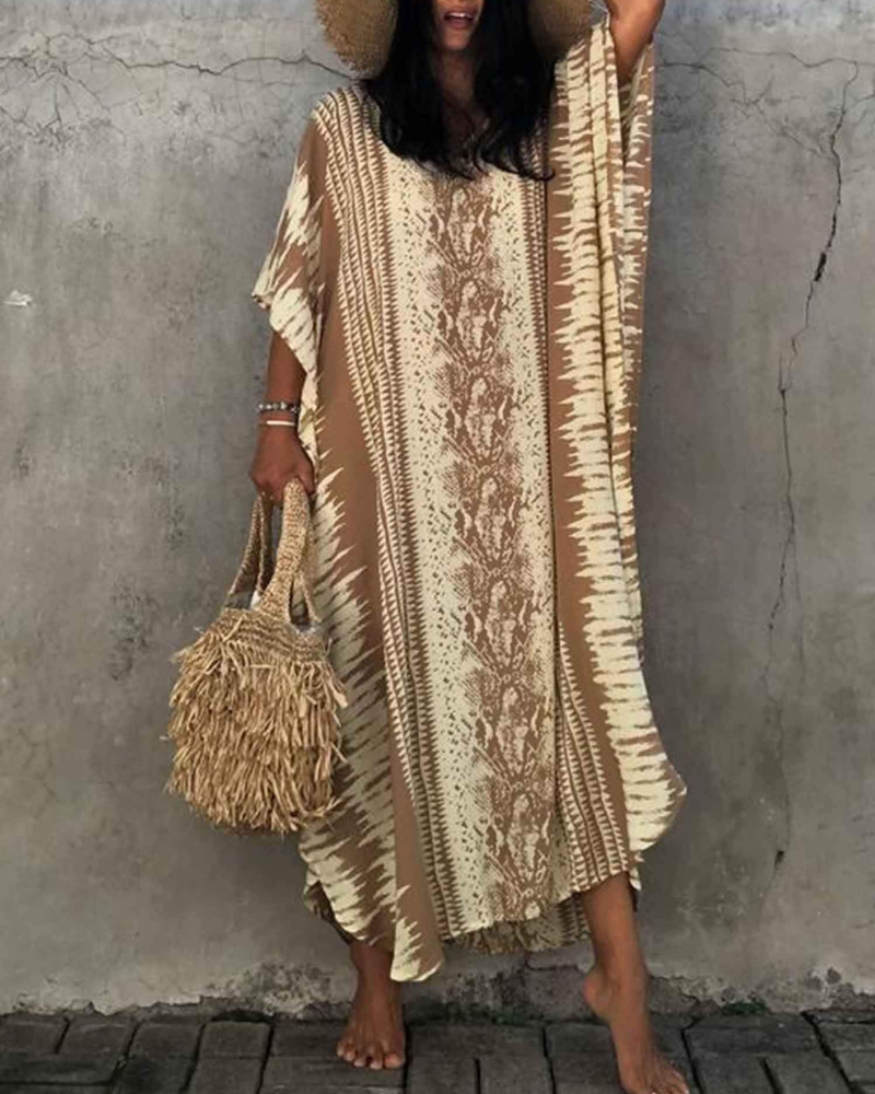 Camila Caftan Maxi Femme – Robe Longue Col V avec Ceinture et Fentes
