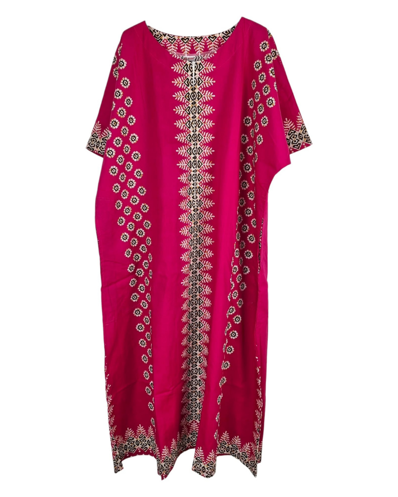 Amara africký kaftan pro ženy – bavlněné šaty s potiskem a kapsami