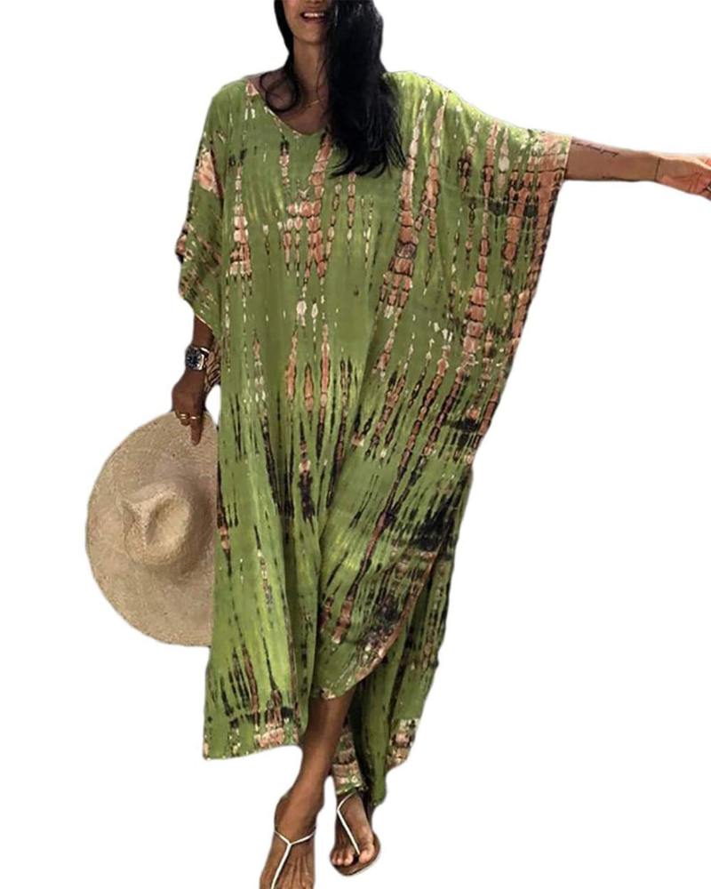 Camila Caftan Maxi Femme – Robe Longue Col V avec Ceinture et Fentes