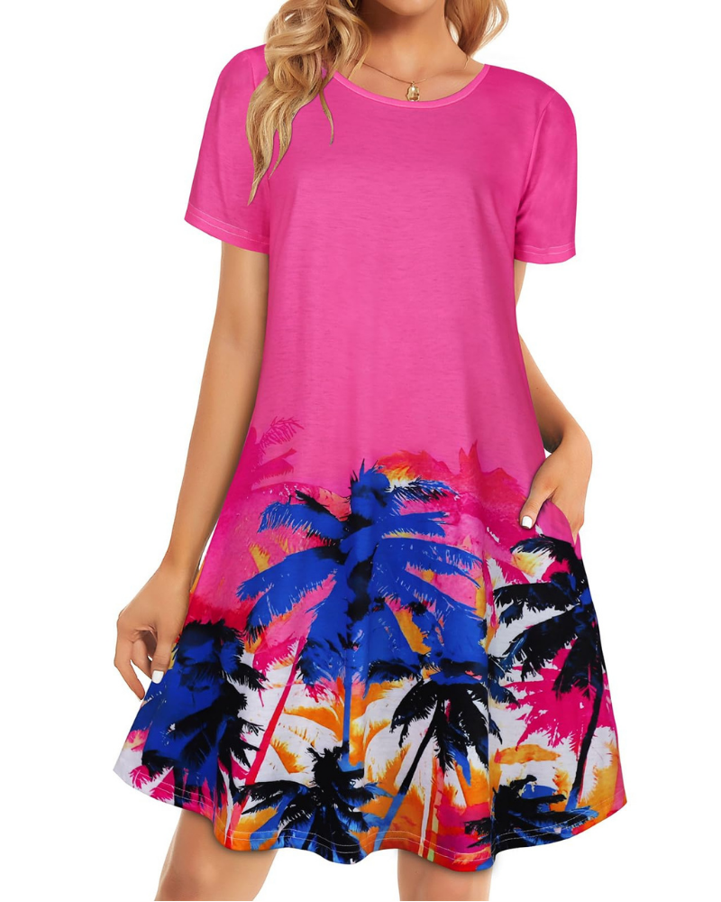 Lucinda Robe T-Shirt Femme – Robe Courte Fluide avec Poches