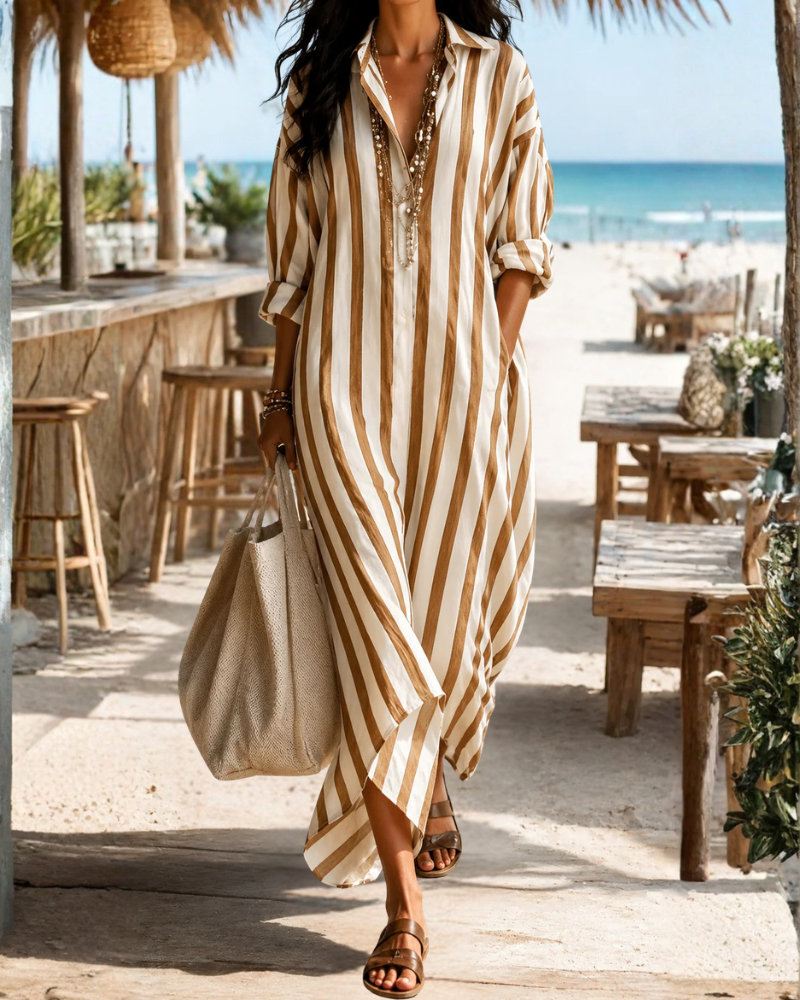 Rochie Delaney Chemise Maxi pentru femei – Rochie lungă fluidă, croială lejeră, material ușor și respirabil