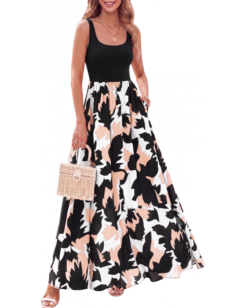 Sukienka maxi Sophia w kwiaty dla kobiet – boho sukienka bez rękawów o kroju trapezowym