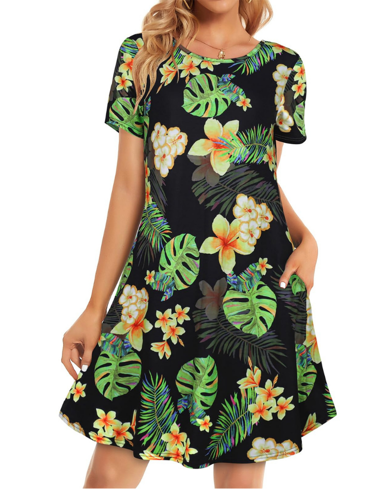 Lucinda Robe T-Shirt Femme – Robe Courte Fluide avec Poches