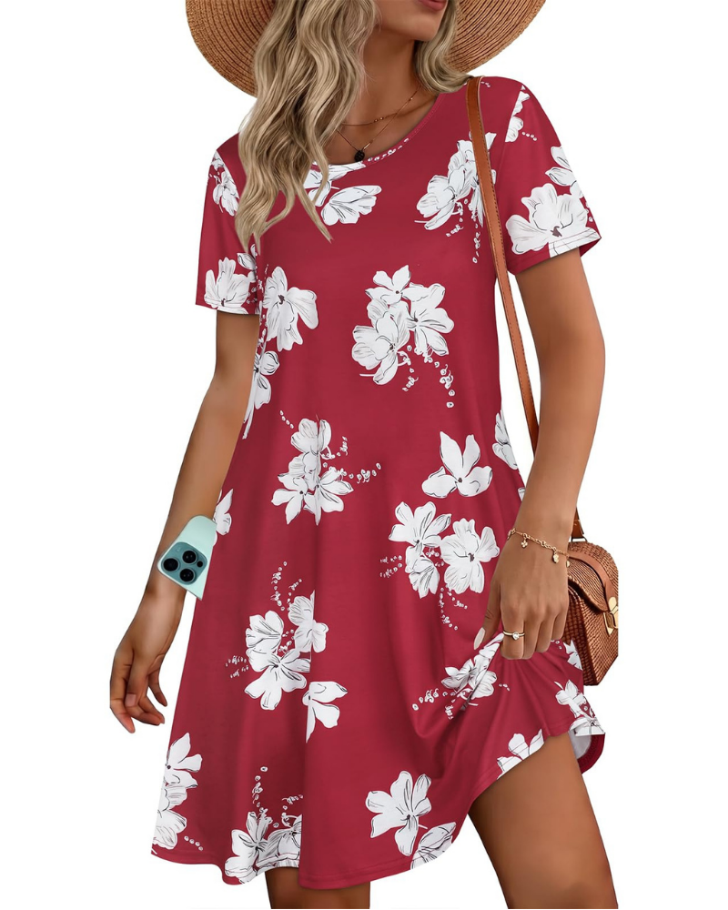 Lucinda Robe T-Shirt Femme – Robe Courte Fluide avec Poches