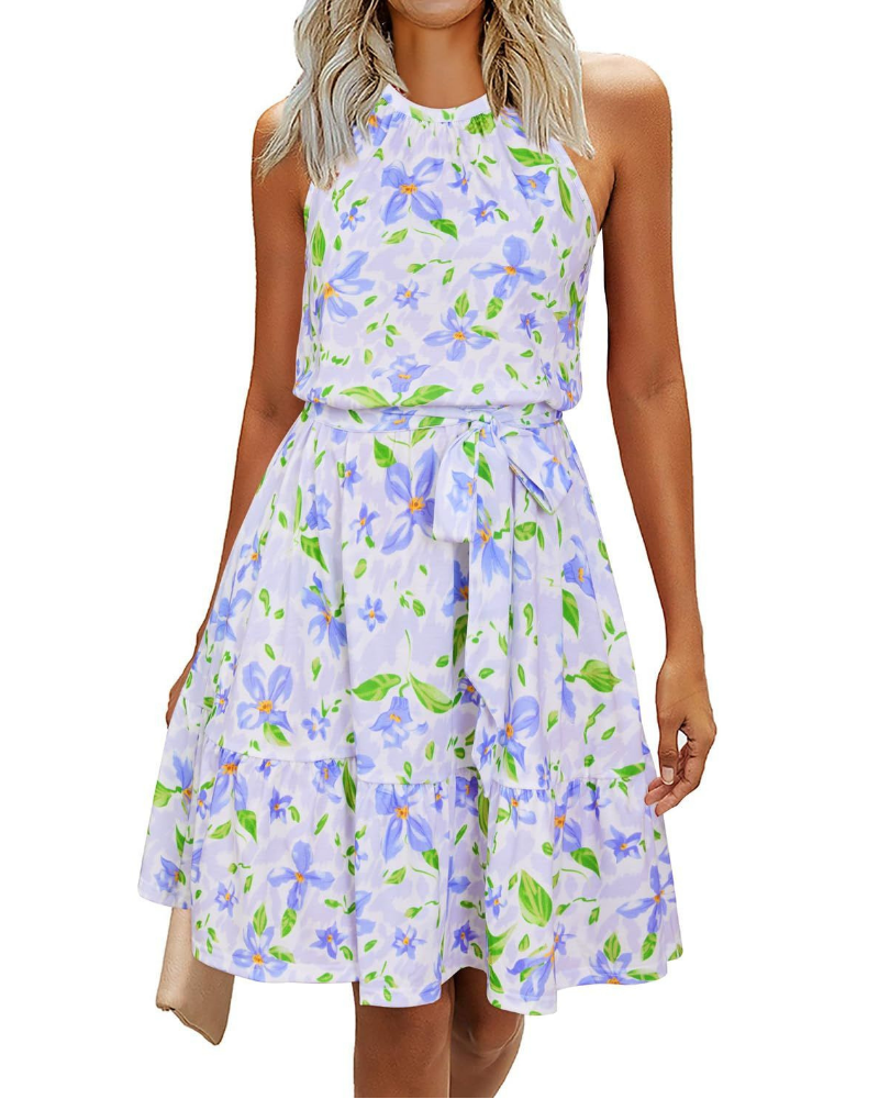 Φόρεμα Zinnia Robe Halter Γυναικείο – Αέρινο Φόρεμα Χωρίς Μανίκια με Ζώνη