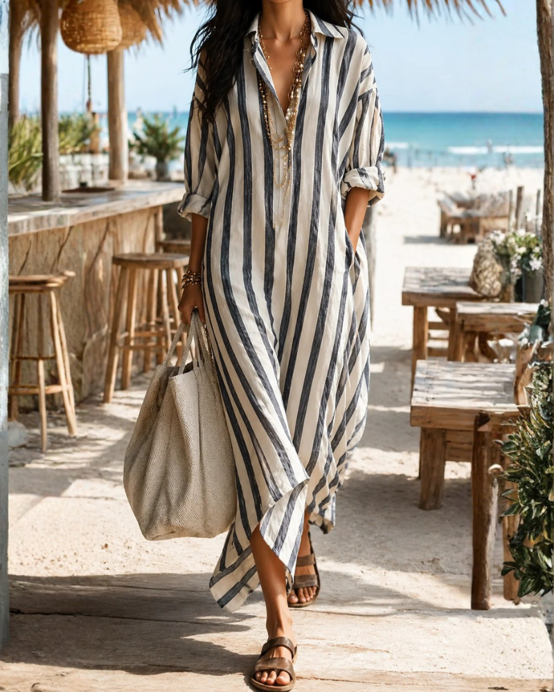 Rochie Delaney Chemise Maxi pentru femei – Rochie lungă fluidă, croială lejeră, material ușor și respirabil
