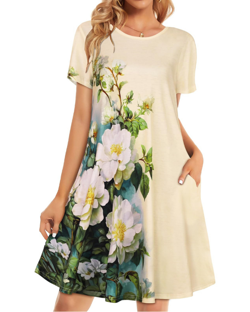 Lucinda Robe T-Shirt Femme – Robe Courte Fluide avec Poches