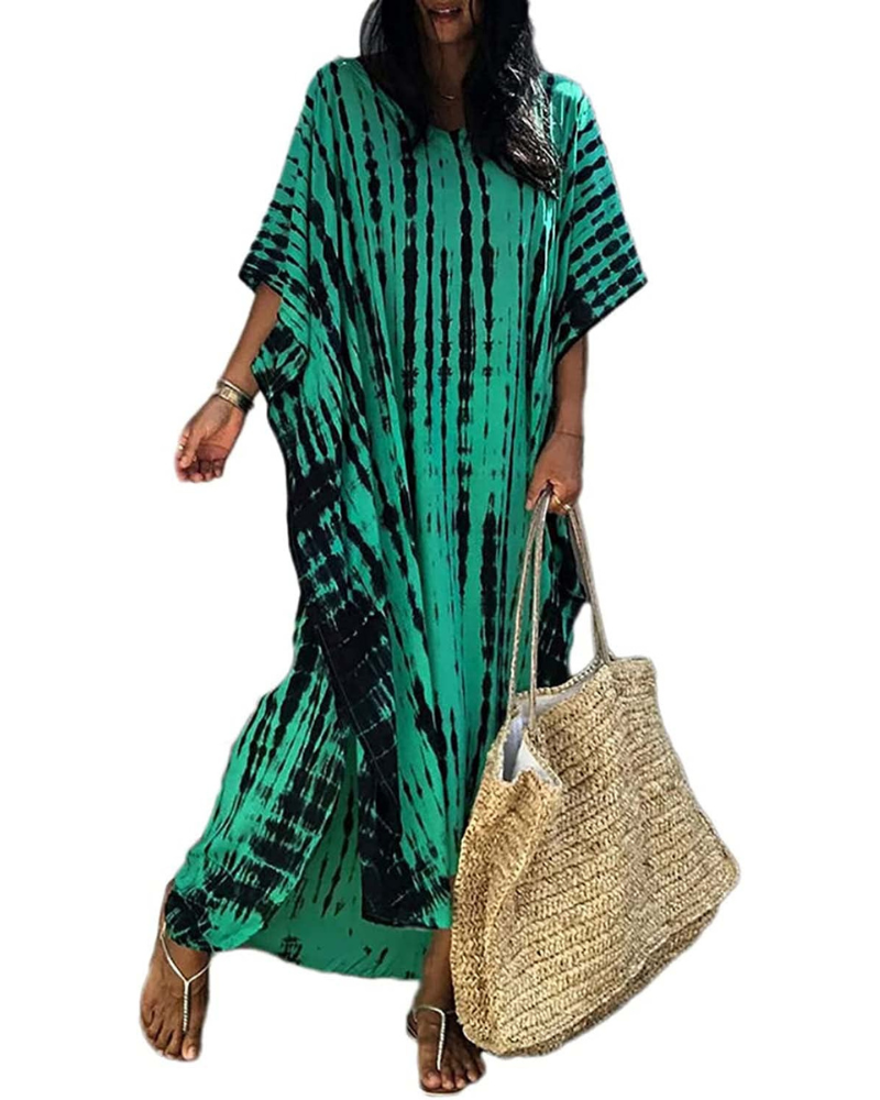 Camila Caftan Maxi Femme – Robe Longue Col V avec Ceinture et Fentes