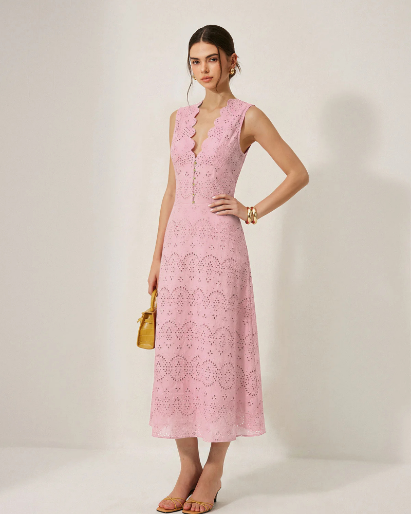 Amelia Maxi Dress for Women – Long Dress 100% Cotton Sleeveless V-Neck with Zipper Closure