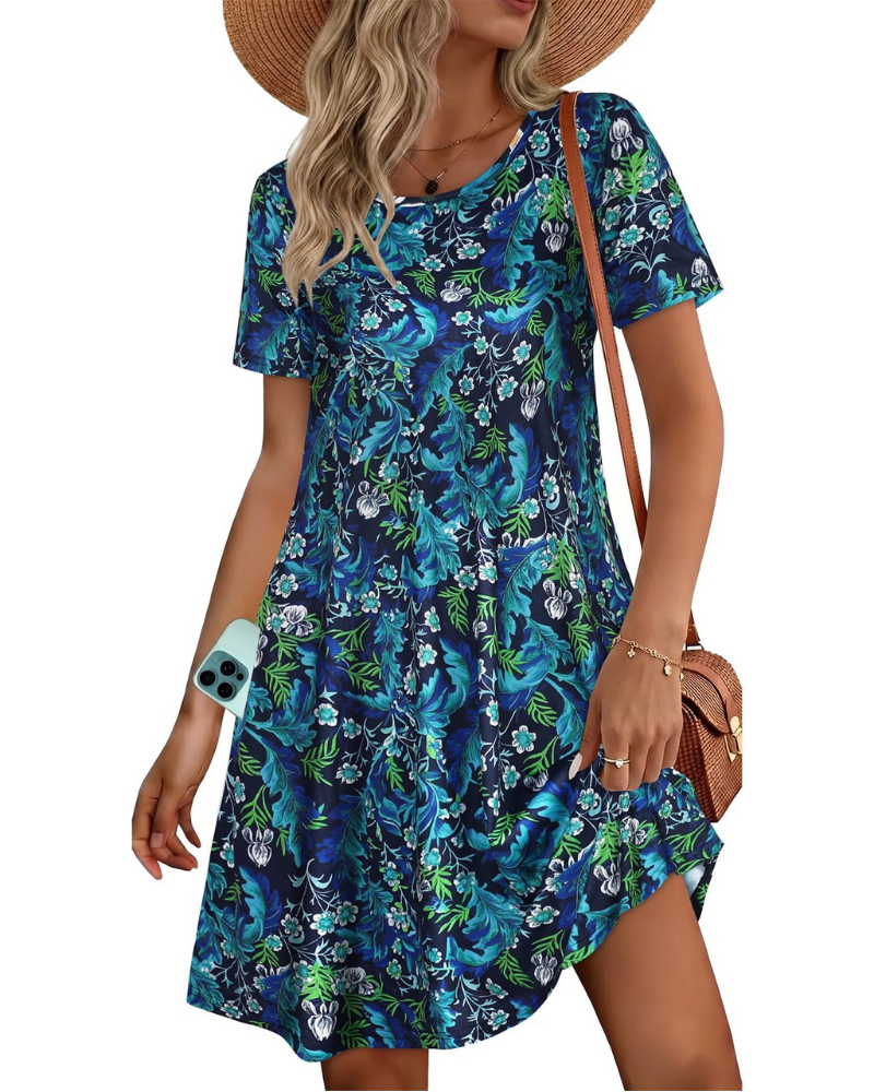 Lucinda Robe T-Shirt Femme – Robe Courte Fluide avec Poches
