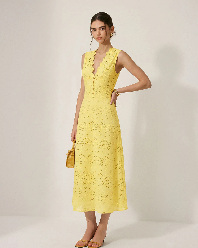 Amelia Maxi Dress for Women – Long Dress 100% Cotton Sleeveless V-Neck with Zipper Closure