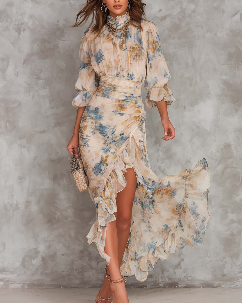 Marlowe Robe Maxi Femme – Robe Longue Fleurie Vintage Volants Taille Smockée Élégante