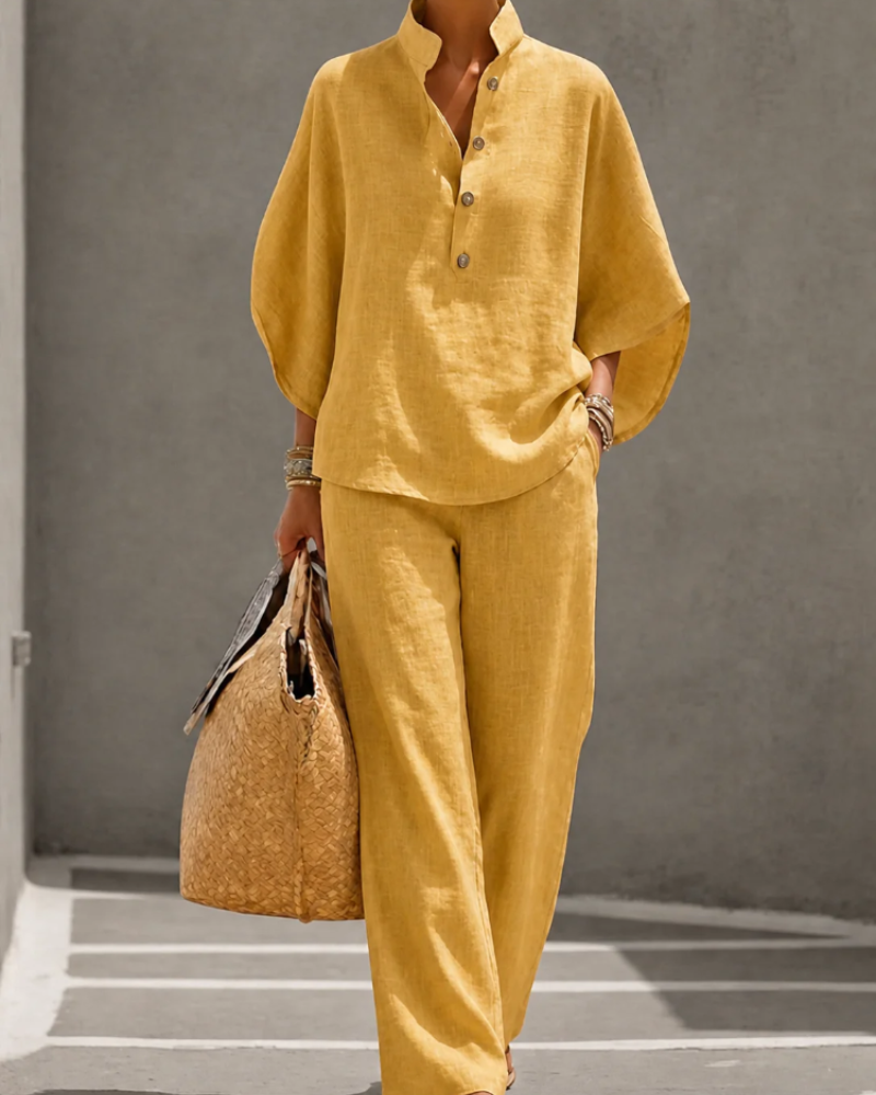 Rowan Ensemble Palazzo Femme – Ensemble 2 Pièces Chemise & Pantalon Large Taille Haute
